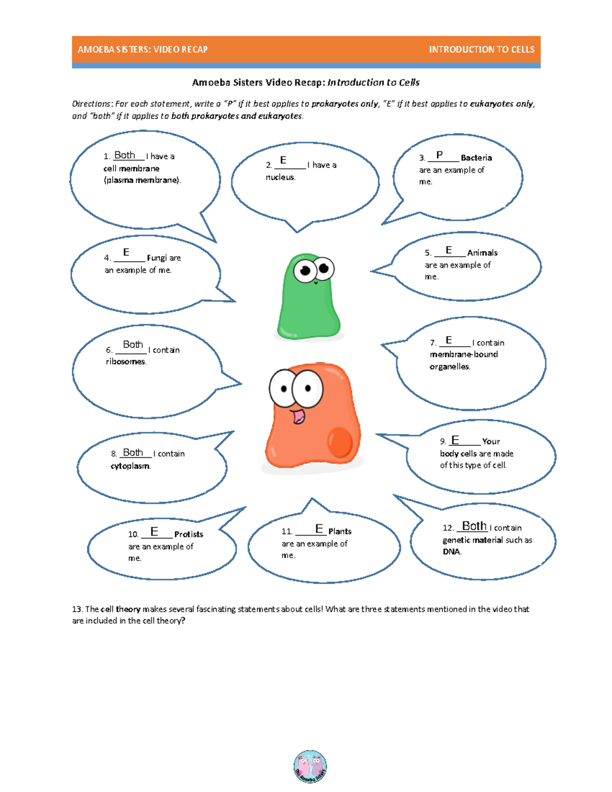 Intro to cells recap by amoeba sisters (1) - AMOEBA SISTERS: VIDEO ...