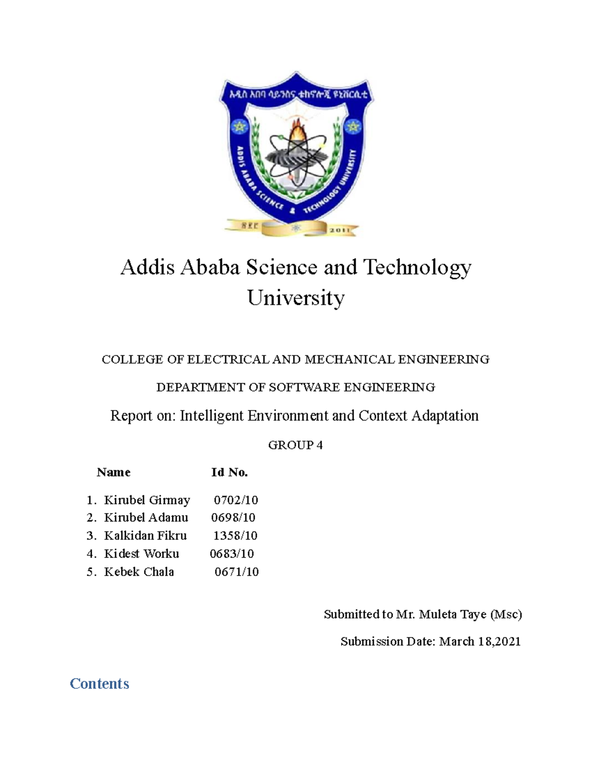 Wireless Group Assingment IOT and IOE - Addis Ababa Science and ...