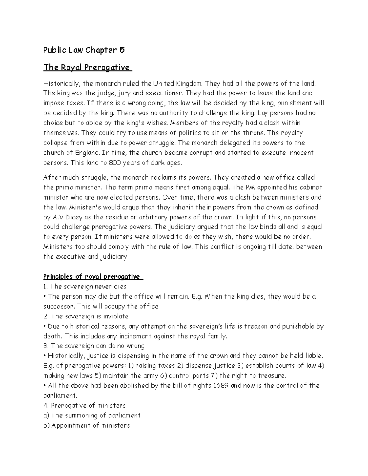 Public Law Chapter 5 - They had all the powers of the land. The king ...