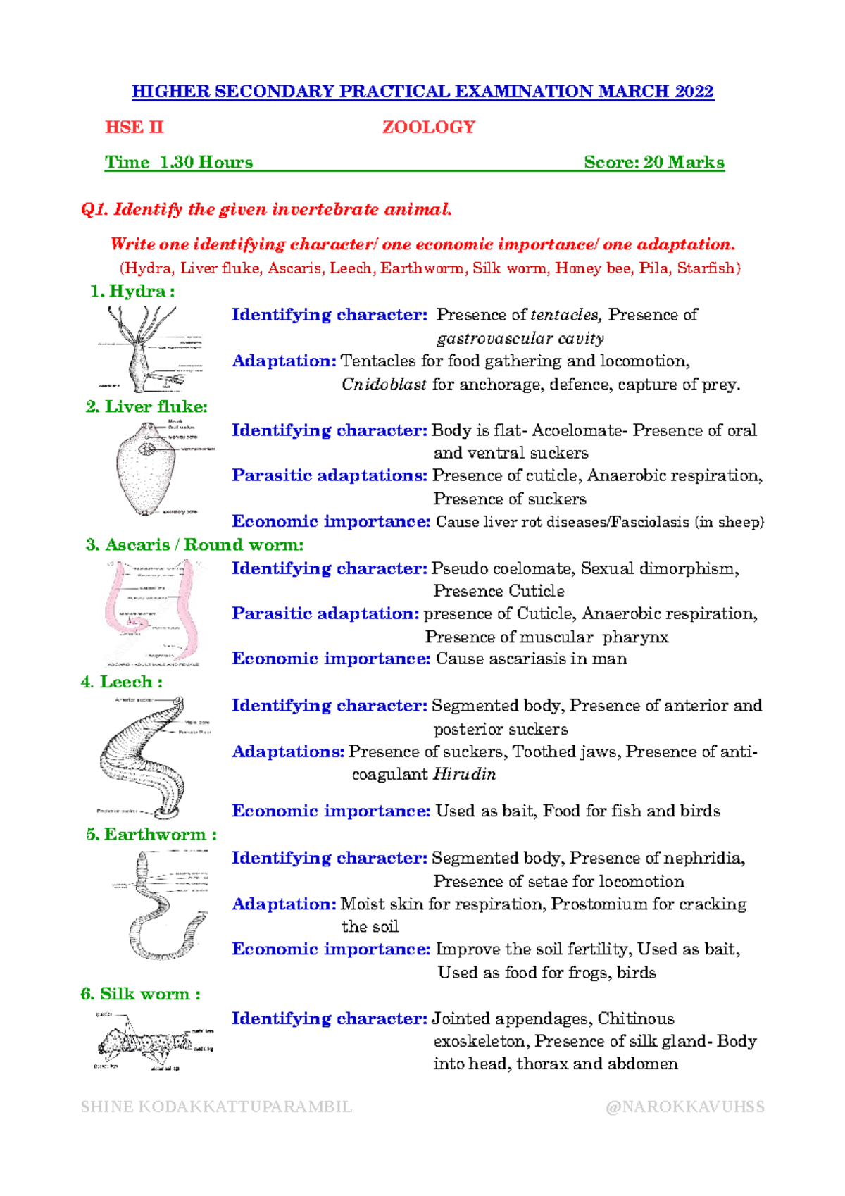 Zoology Practical 2022 - HIGHER SECONDARY PRACTICAL EXAMINATION MARCH ...