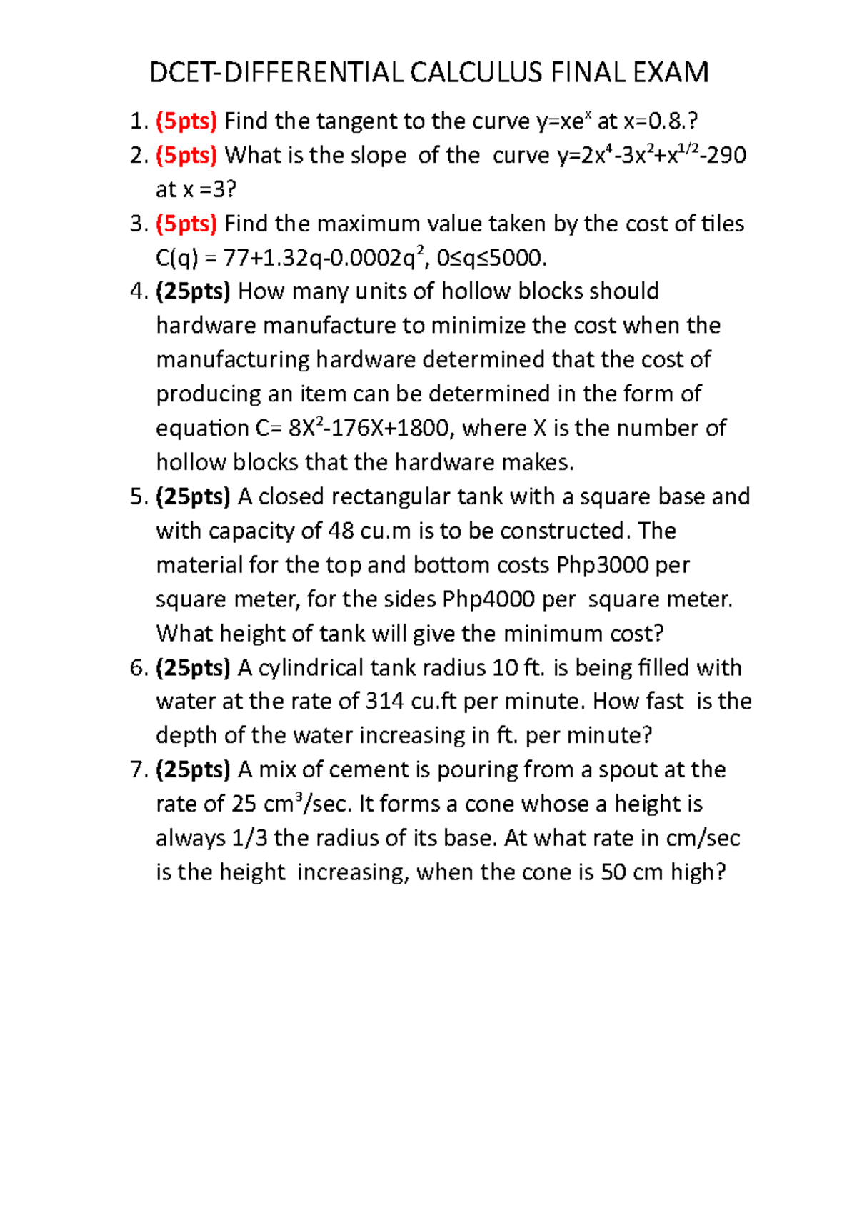 Differential Calculus 2ND EXAM DCETDIFFERENTIAL CALCULUS FINAL EXAM