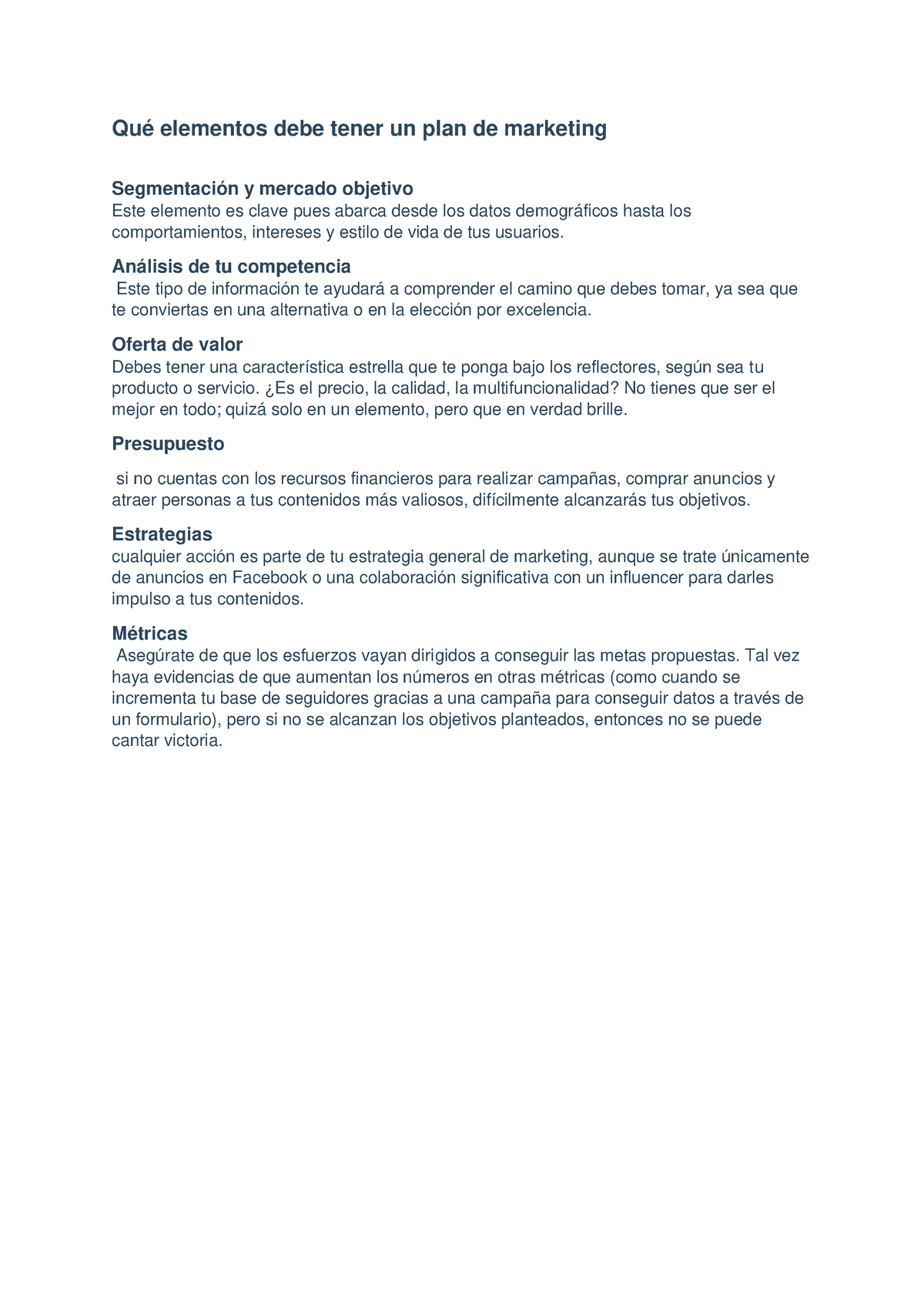 Qu Elementos Debe Tener Un Plan De Marketing Qu Elementos Debe Tener Un Plan De Marketing