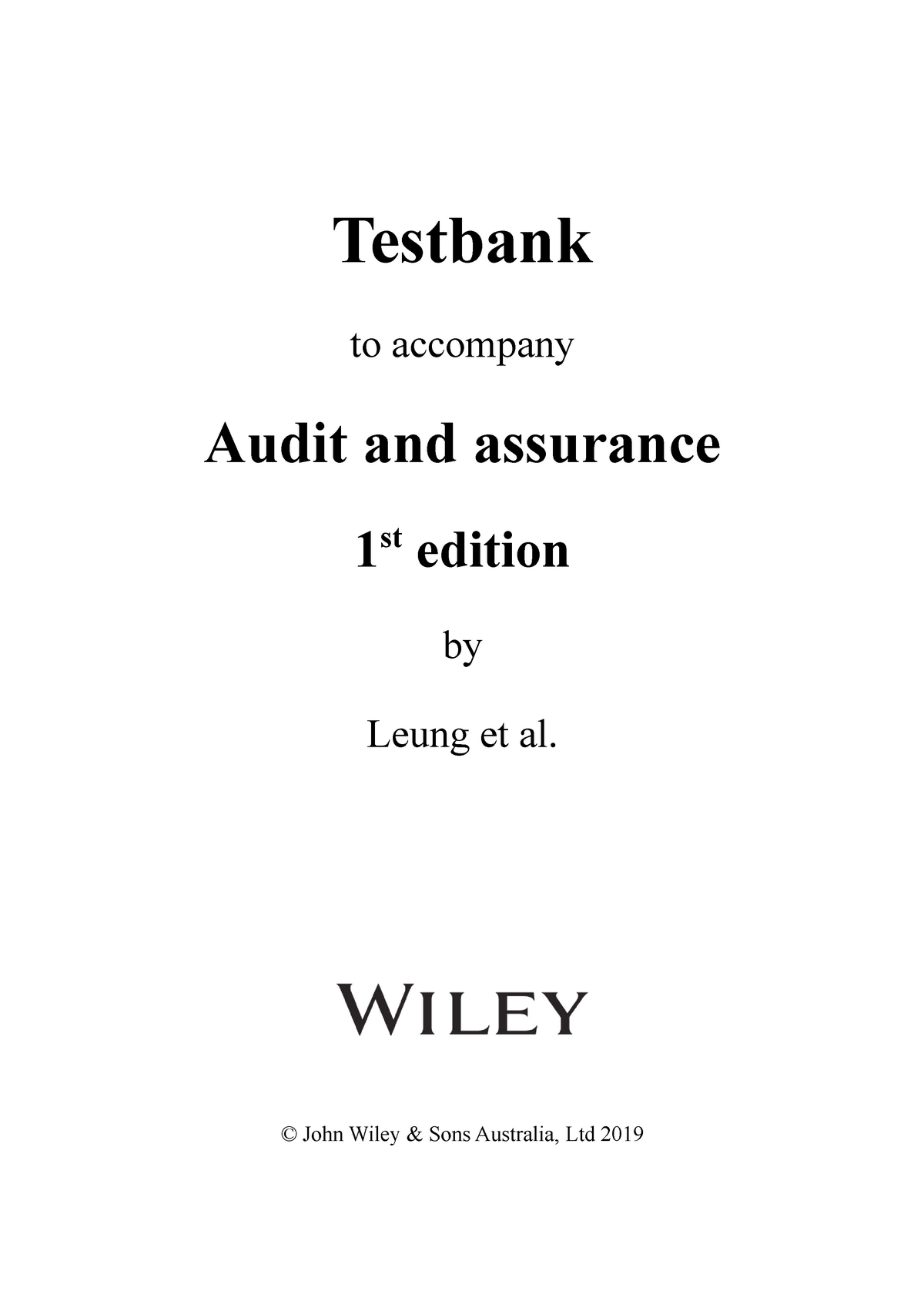 Ch09 Tb Leung 1e - TESTBANK - Testbank To Accompany Audit And Assurance ...