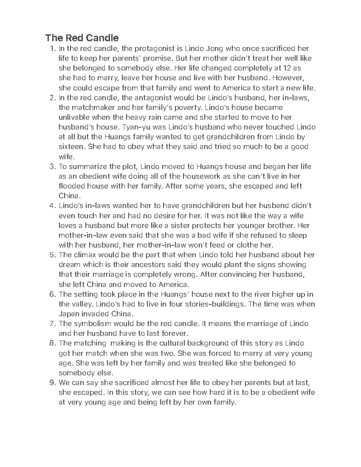 The Red Candle Story from joy luck club, lessons from Chinese