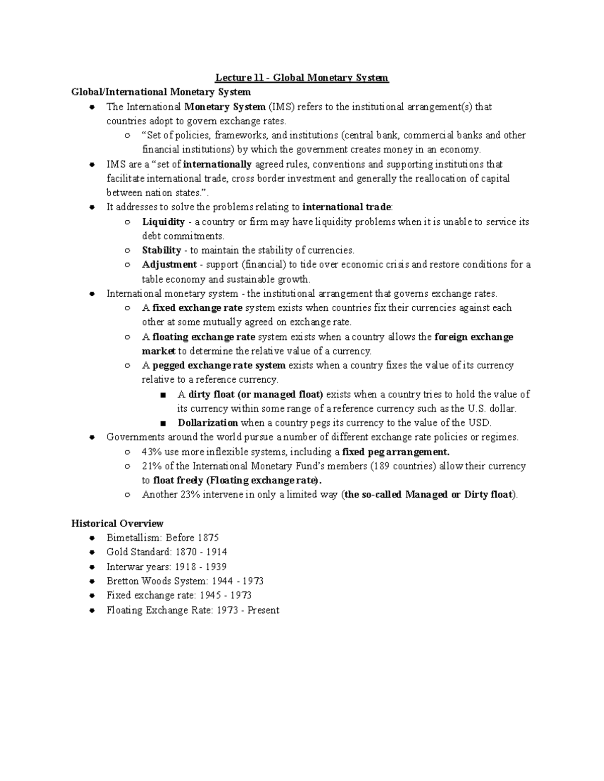 ADM 3318 Lecture 11 - Global Monetary System - Lecture 11 - Global ...