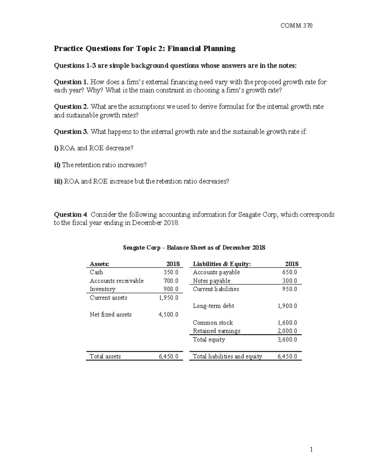 Topic 2 - Financial Planning - Practice Questions - Practice Questions ...