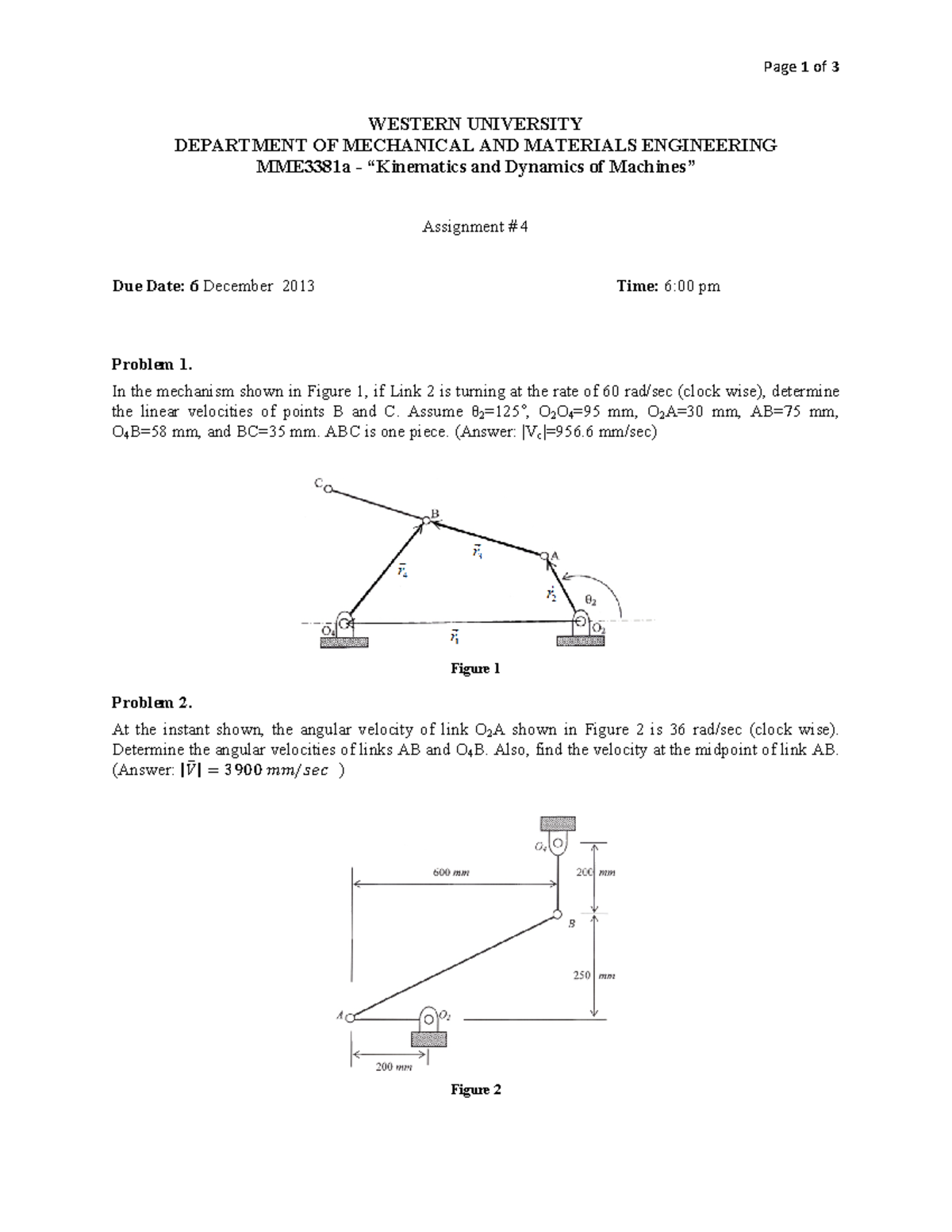 Assignment 4 2013 - Dynamics Resource - Page 1 Of 3 WESTERN UNIVERSITY ...