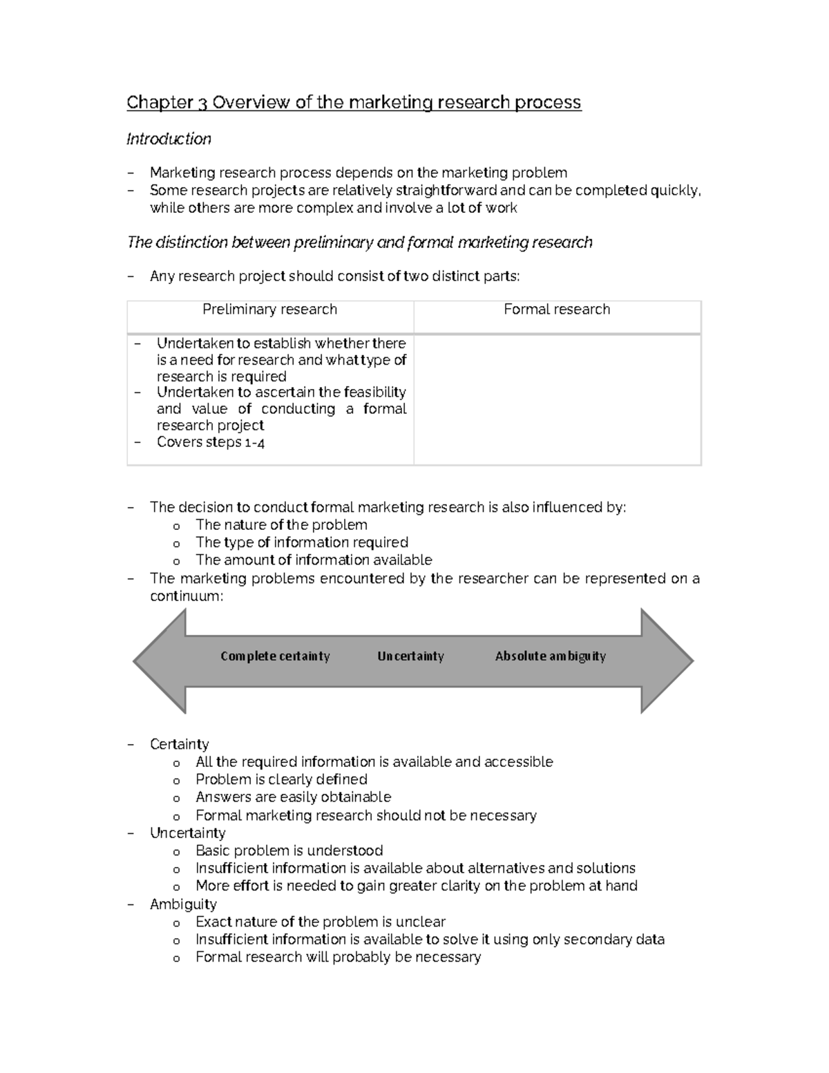 Ch. 3 Overview of the marketing research process summary - Chapter 3 ...
