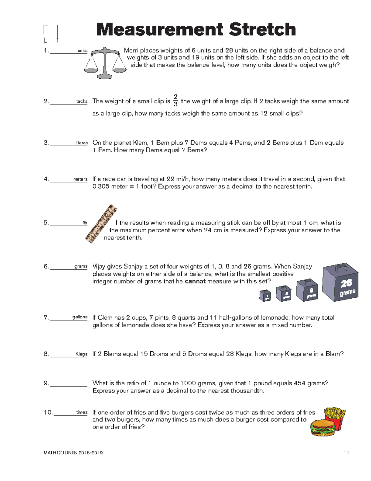 112 Measurements calc MATHCOUNTS 20182019 11 Measurement Stretch