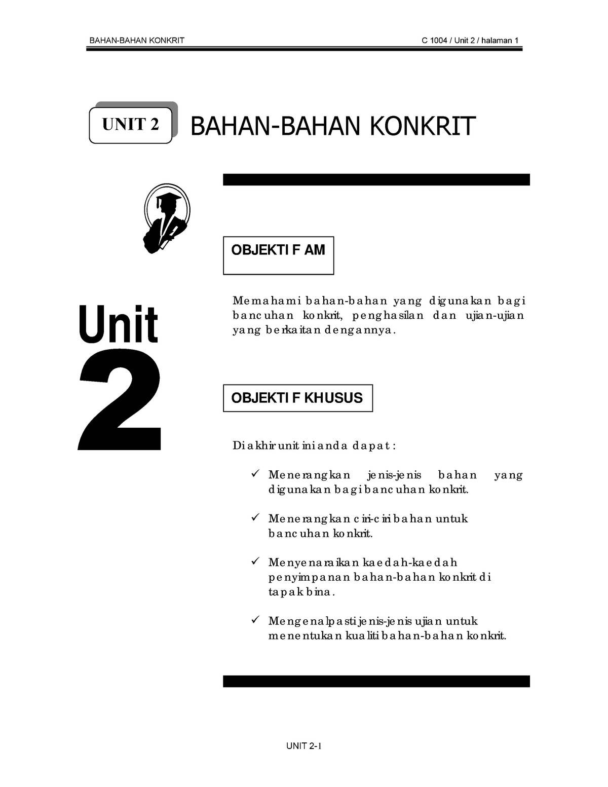 UNIT2 - Lecture Notes 2 - 2 Unit BAHAN-BAHAN KONKRIT OBJEKTI F AM Me M ...