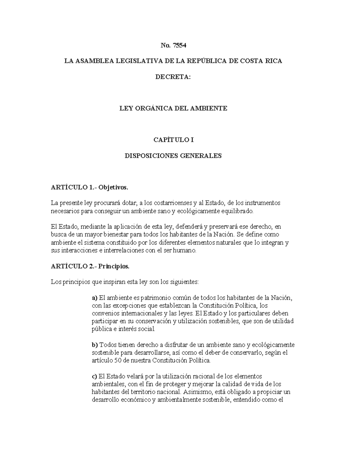 Costa Rica 7554 - LEY 7554 - No. 7554 LA ASAMBLEA LEGISLATIVA DE LA ...