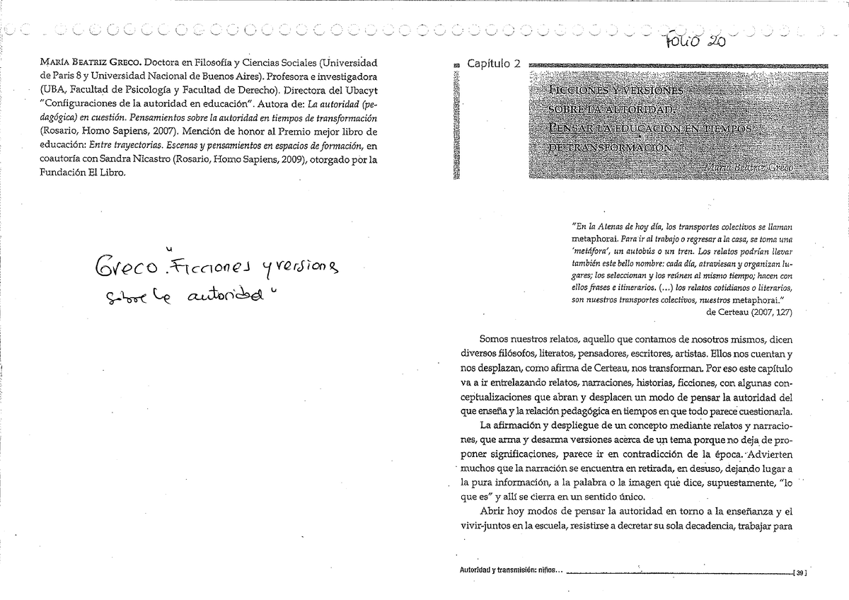 Greco, María Beatriz - Ficciones Y Versiones Sobre La Autoridad ...