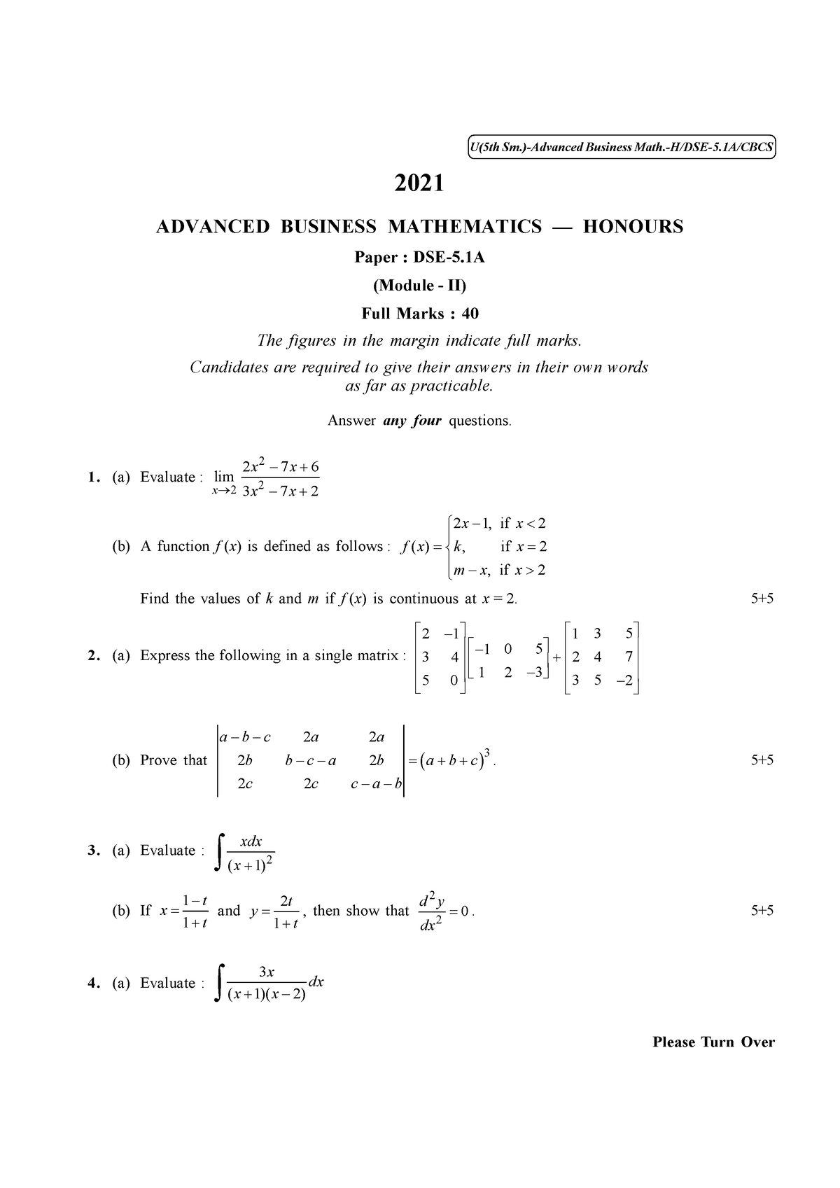 CBCS BCOM HONS Sem-5 Commerce DSE 5.1 A Advanced Business Mathematics ...