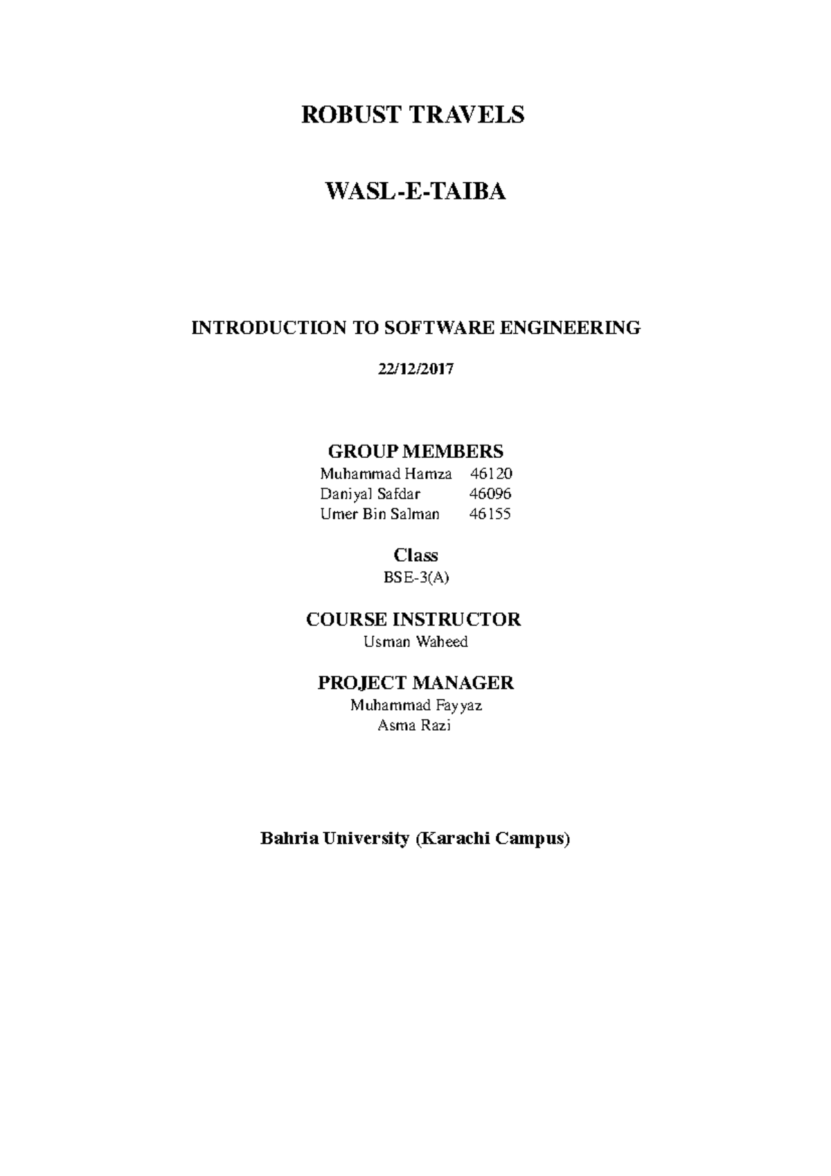 Final Report Format- robust - ROBUST TRAVELS WASL-E-TAIBA INTRODUCTION ...