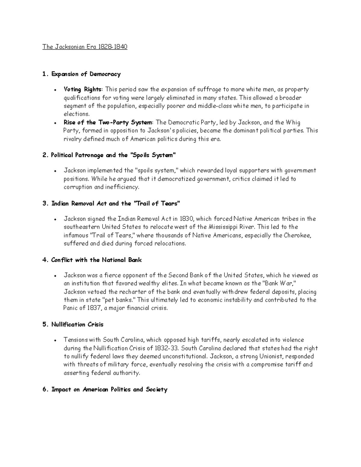 US History 2610 Exam 4 - It is to study for my exam - The Jacksonian ...