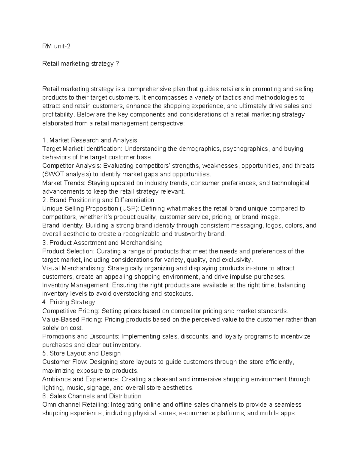 RM unit-2 - Retail management - RM unit- Retail marketing strategy ...