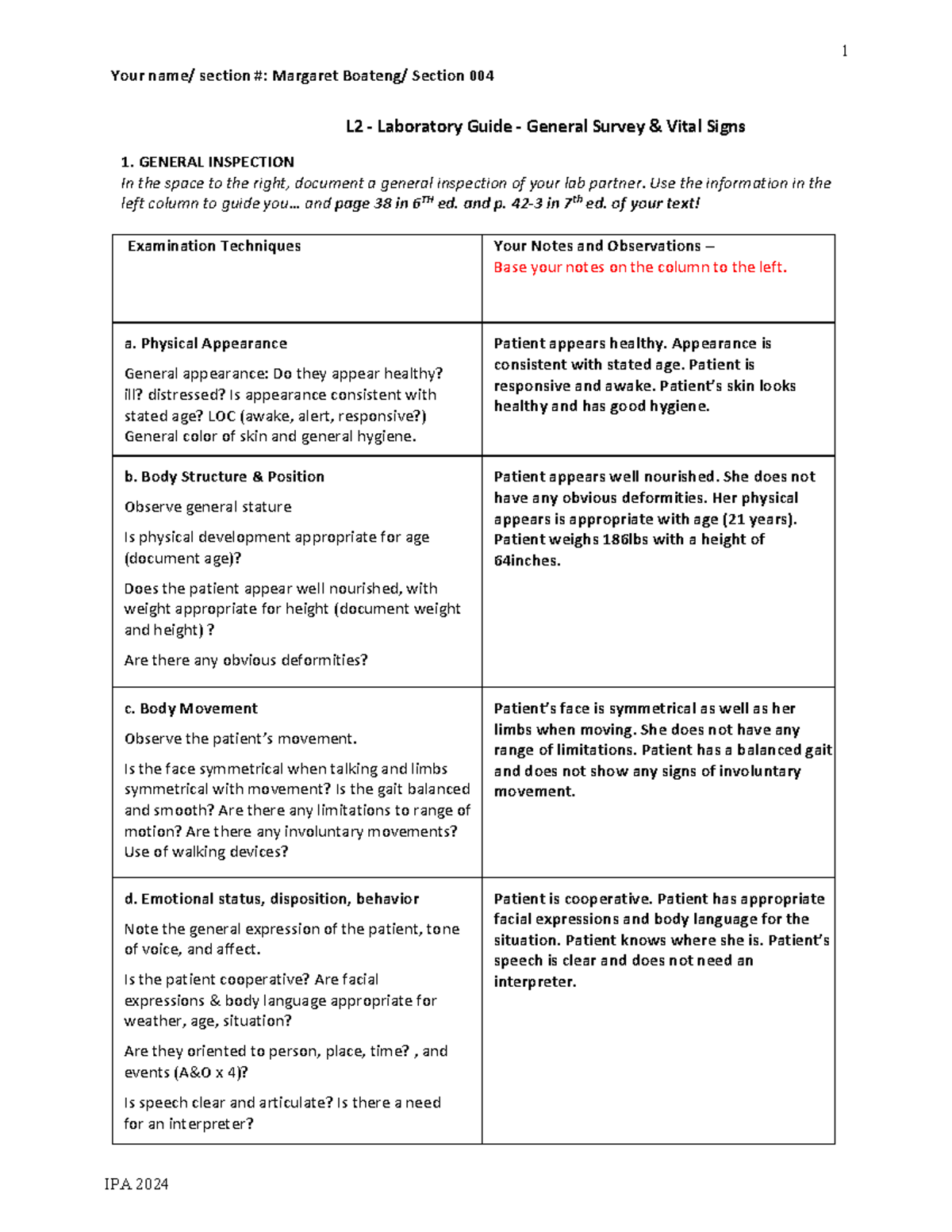 L2 - Lab guide 2 - 1 IPA 2024 Your name/ section #: Margaret Boateng ...