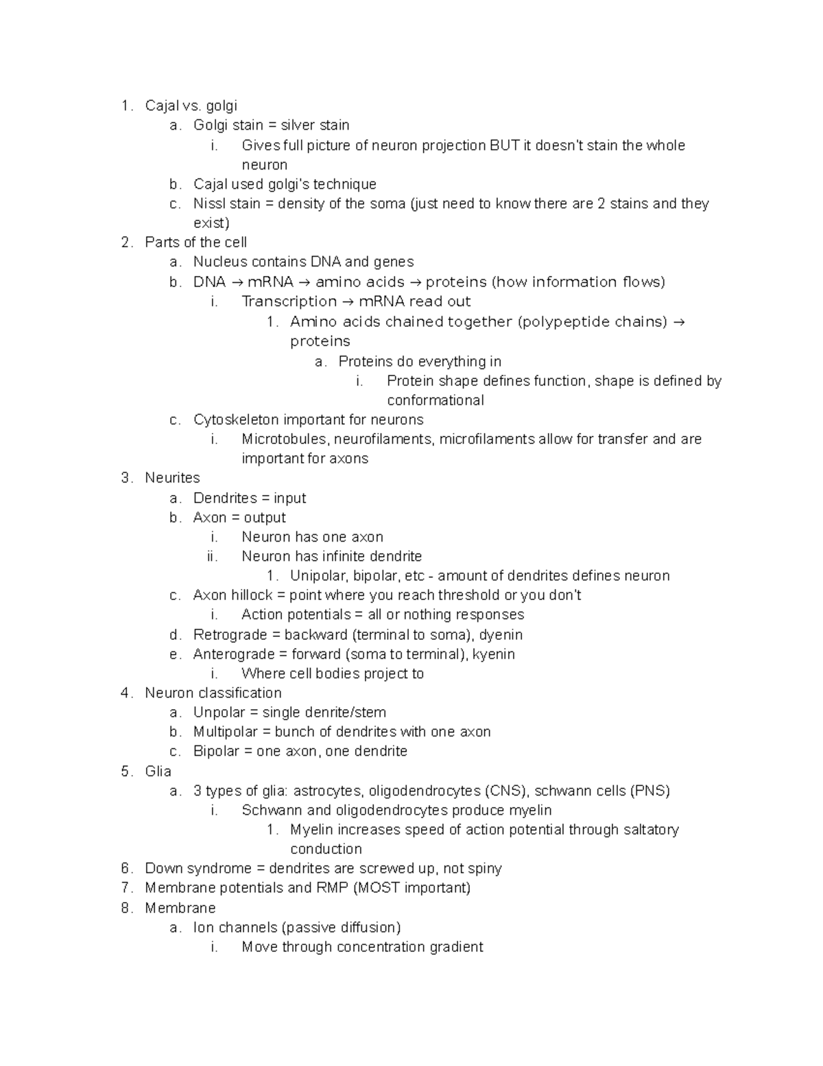 Exam 1 Review Session Notes - Cajal vs. golgi a. Golgi stain = silver ...