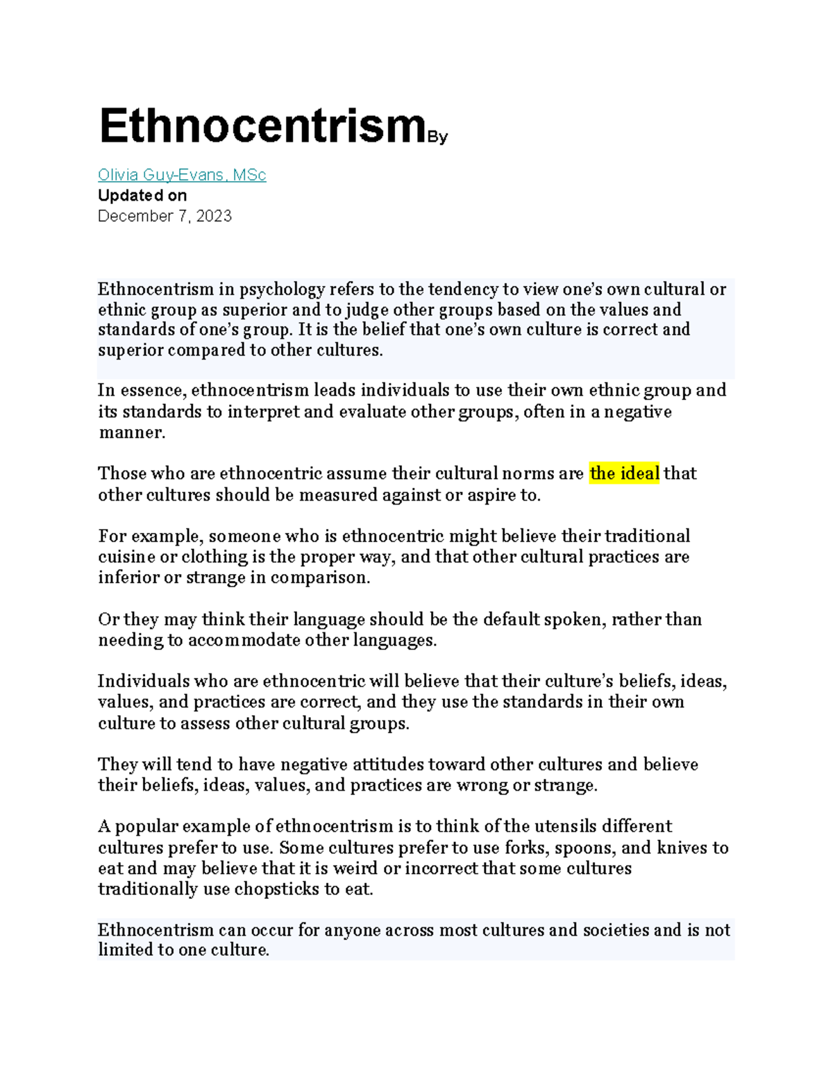 Ap Psychology:  Ethnocentrism   Beyond The Textbook Definition - 3v95h4f