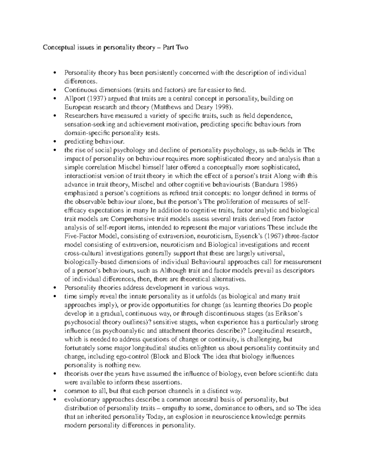 Conceptual issues in personality theory – Part Two - Continuous ...
