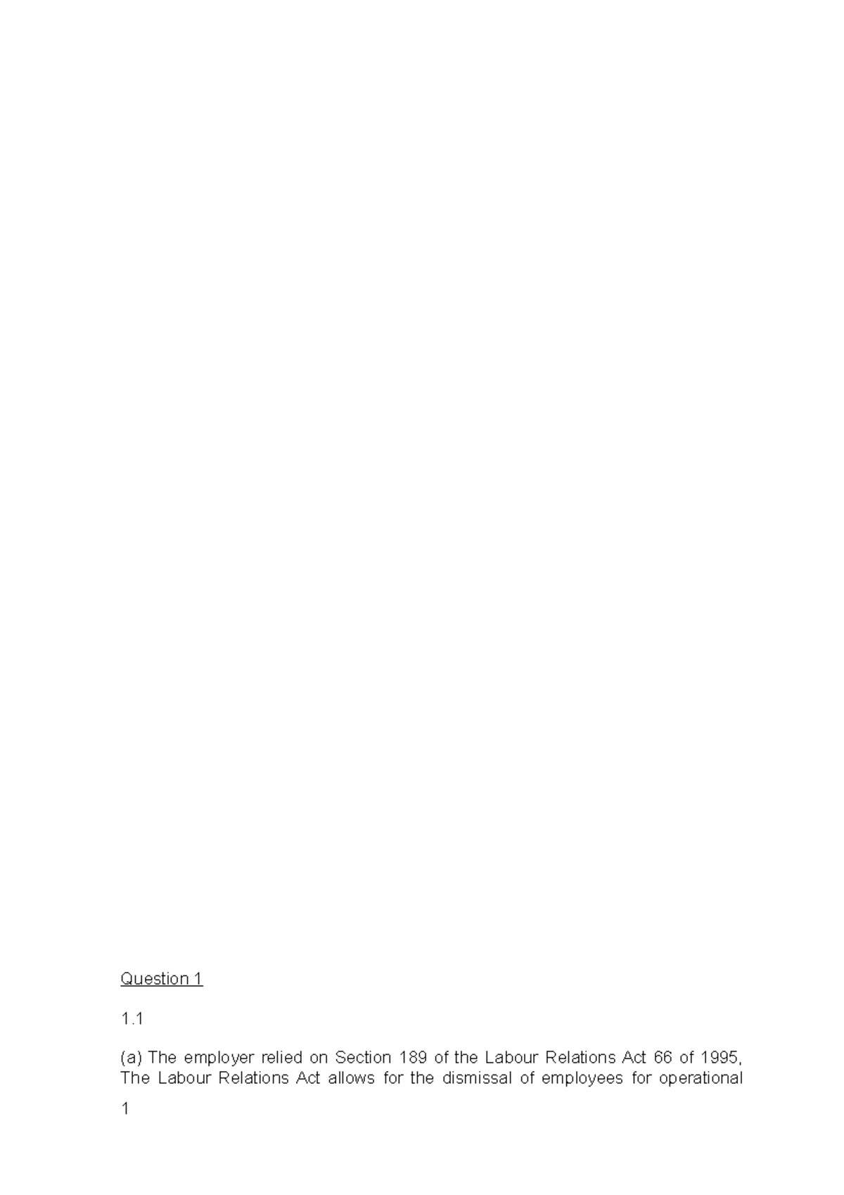 Seven - schhooool notes - Question 1 (a) The employer relied on Section ...