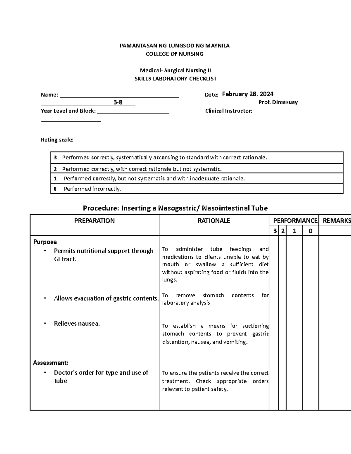 Inserting a Nasogastric Nasointestinal Tube with Rationale - 3 - 8 ...