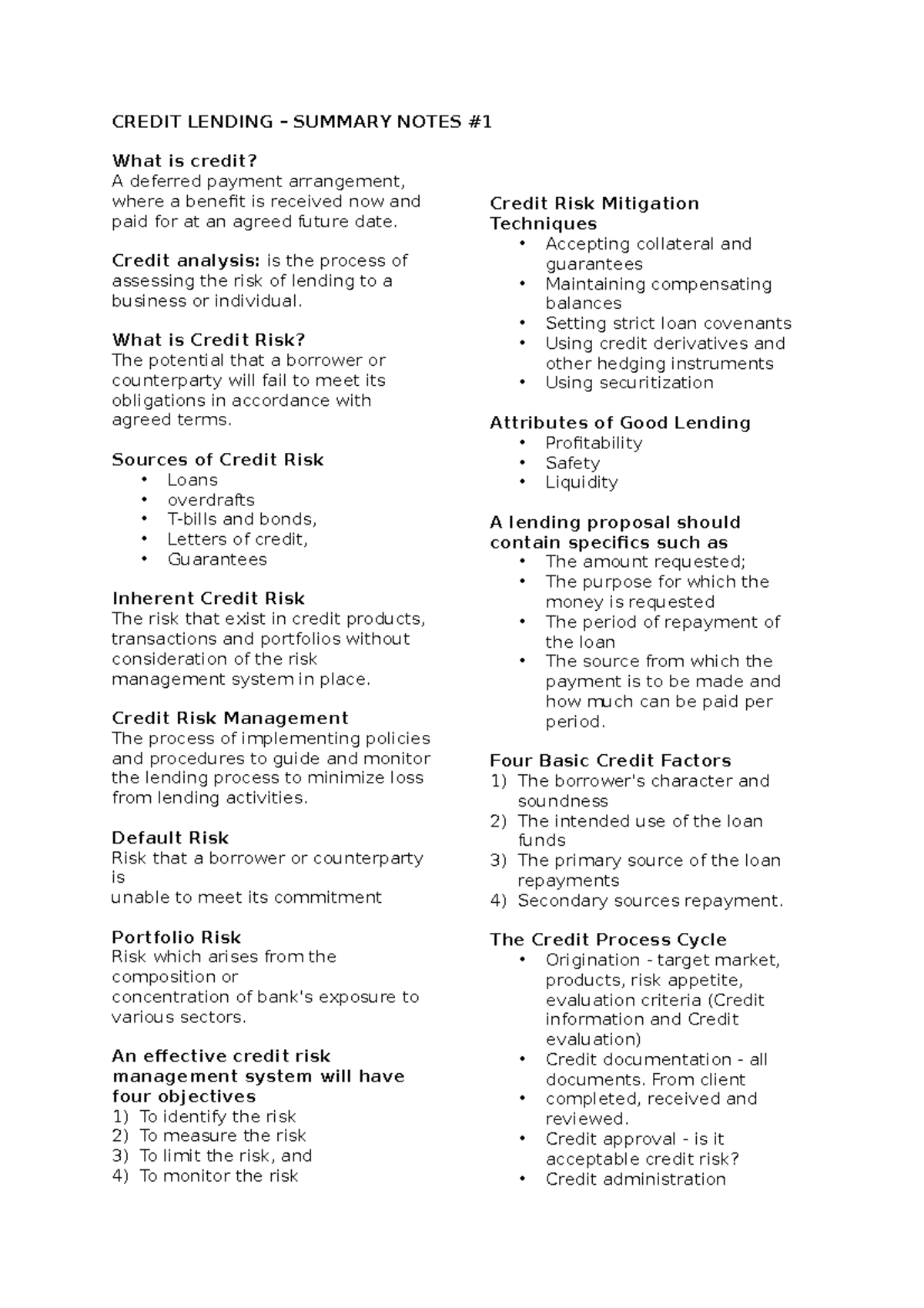 credit-notes-summary-1-credit-lending-summary-notes-what-is