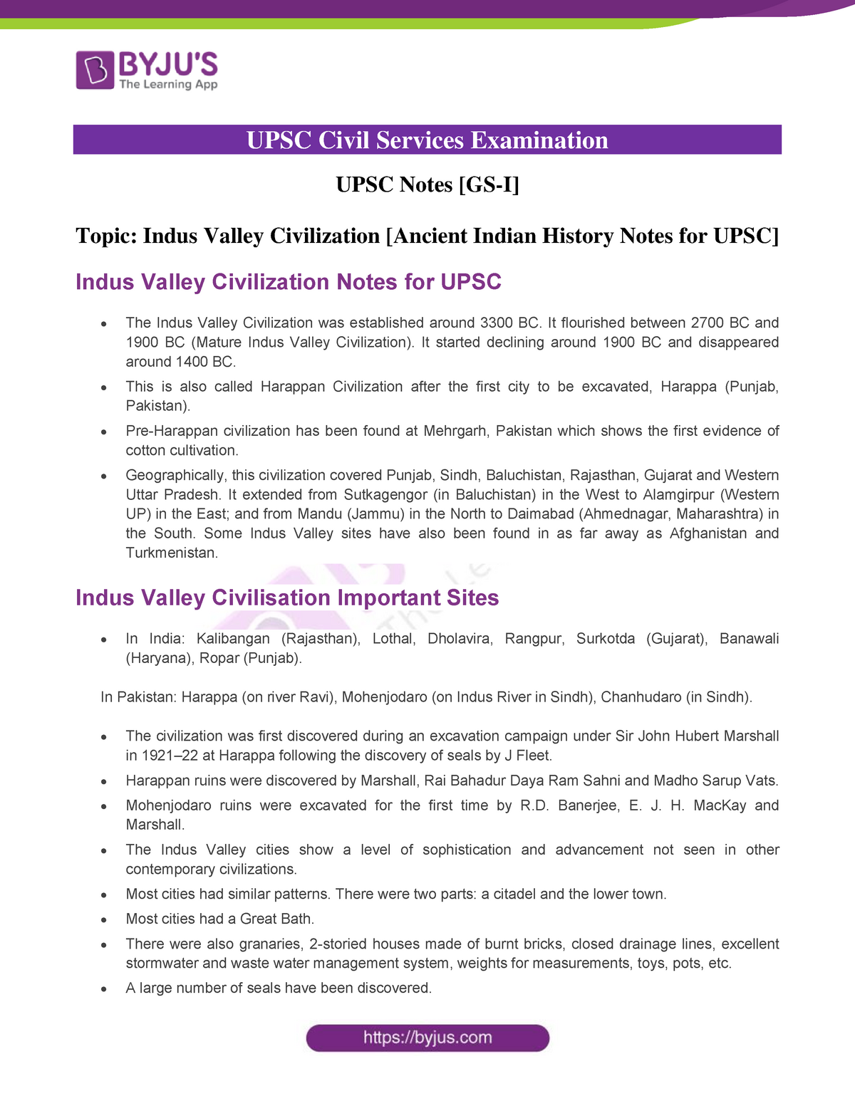 Indus Valley Civilization Ancient Indian History Notes For UPSC - It ...