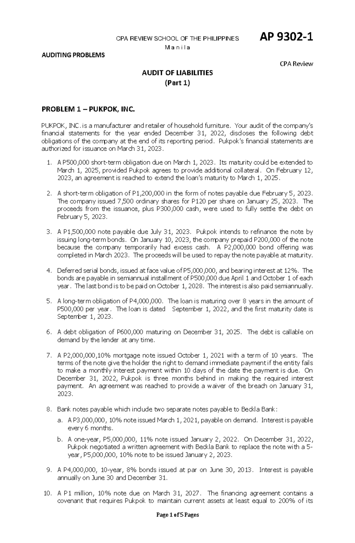 Tesbankfor AP LIABS - CPA REVIEW SCHOOL OF THE PHILIPPINES AP 9302 - 1 ...