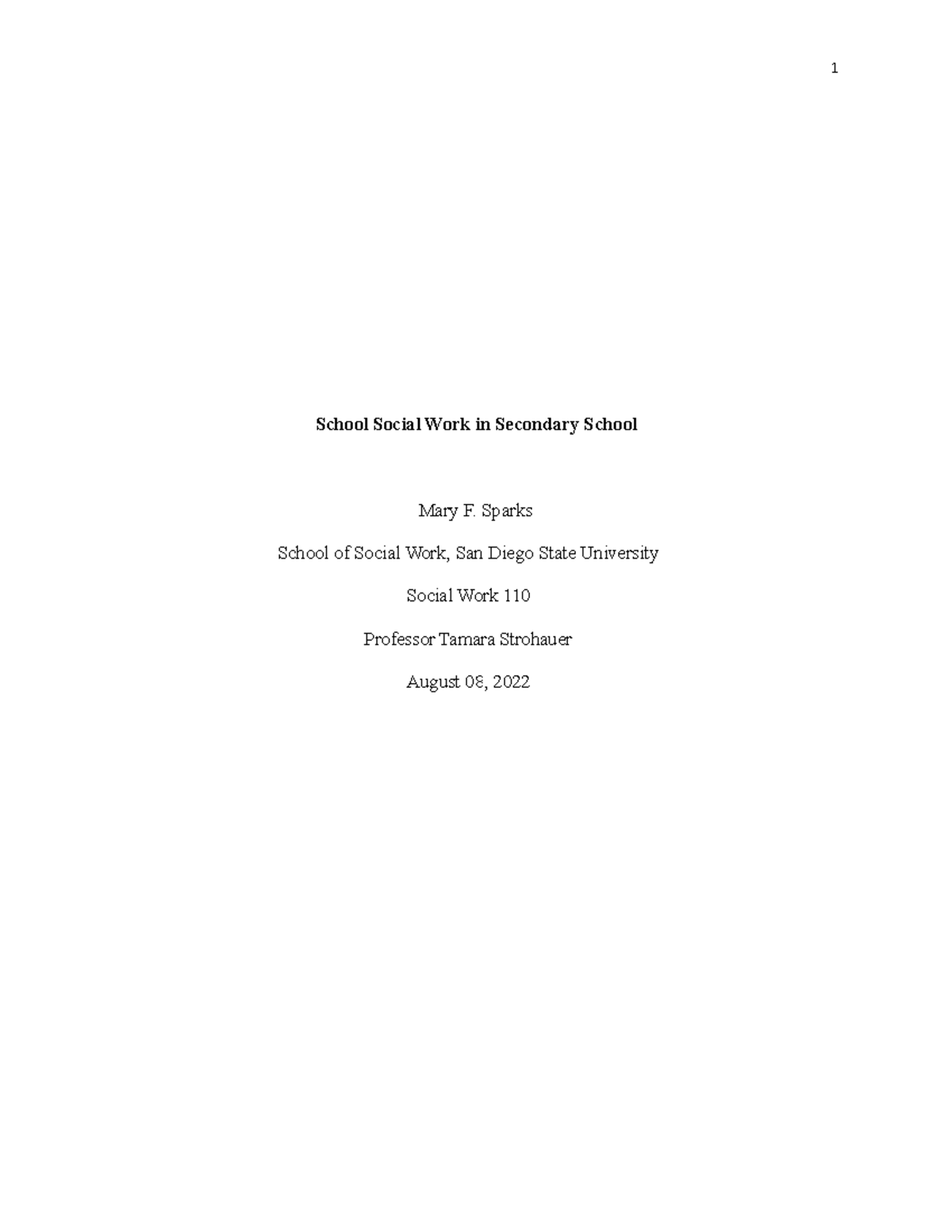 School Social Work Paper - Swork Final Draft - 1 School Social Work in ...