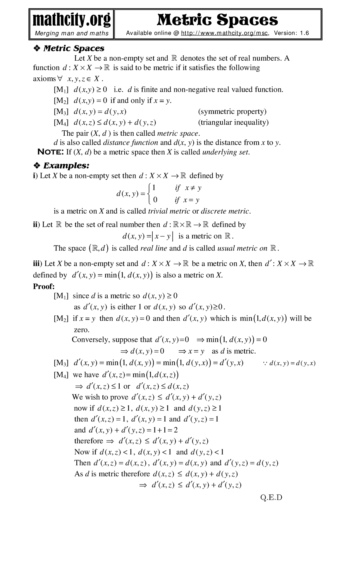 metric spaces homework solutions