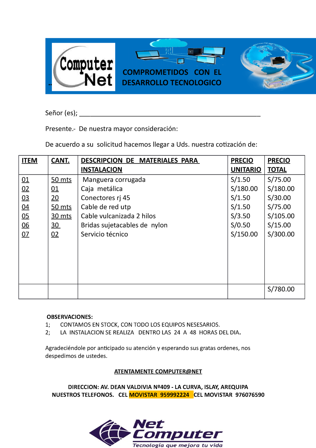 Proforma Servicio Tecnico COMPROMETIDOS CON EL