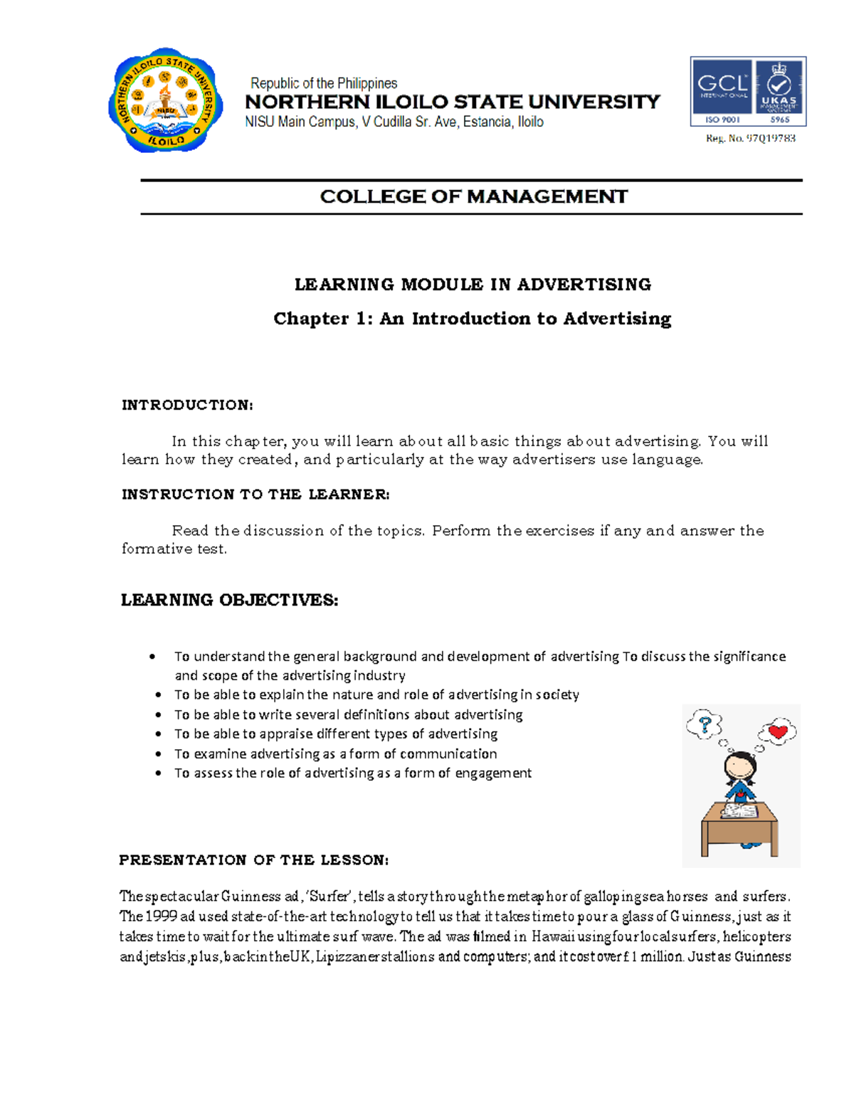 Advertising-G1 - Nine - LEARNING MODULE IN ADVERTISING Chapter 1: An ...