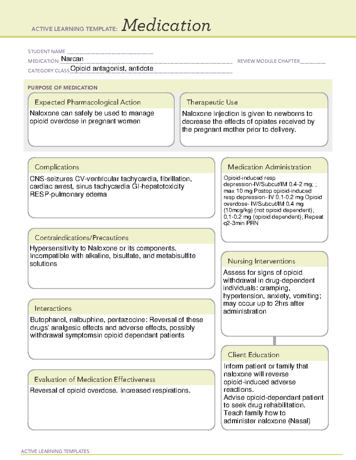 Drug card77 - n/a - ACTIVE LEARNING TEMPLATES Medication STUDENT NAME ...