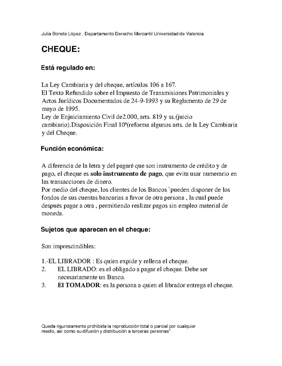 Cuarta Unidad-EL Cheque - Derecho Mercantil II - UV - Studocu