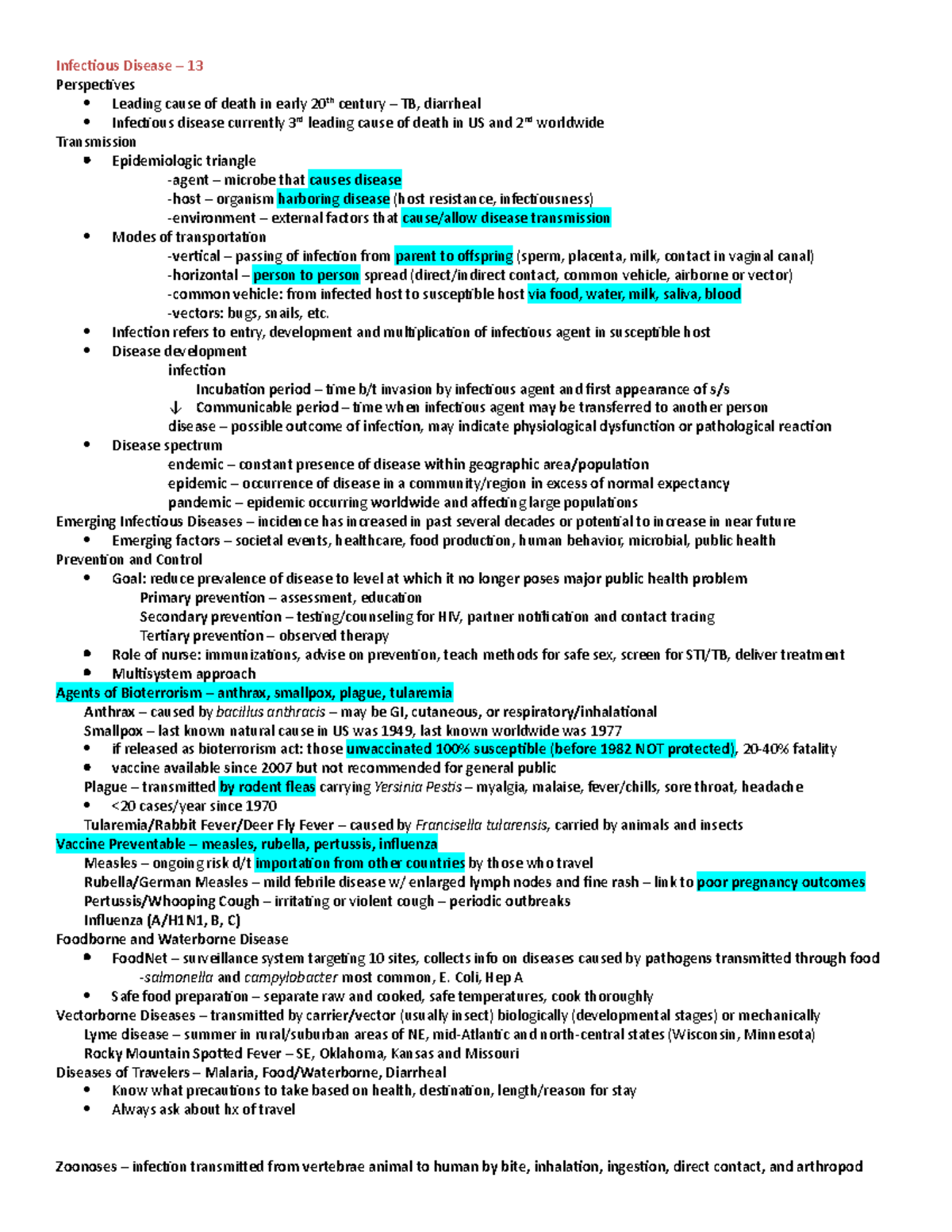 Exam 3 - This notes set covers infectious disease and environmental ...