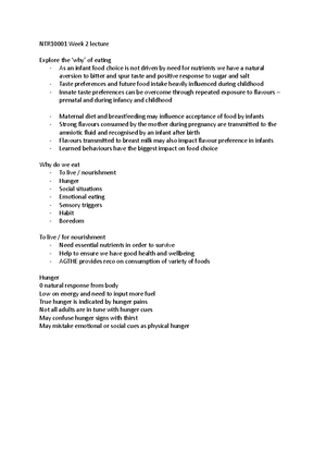NTR10001 week 5 - Notes - NTR10001 week 5 Name the different components ...