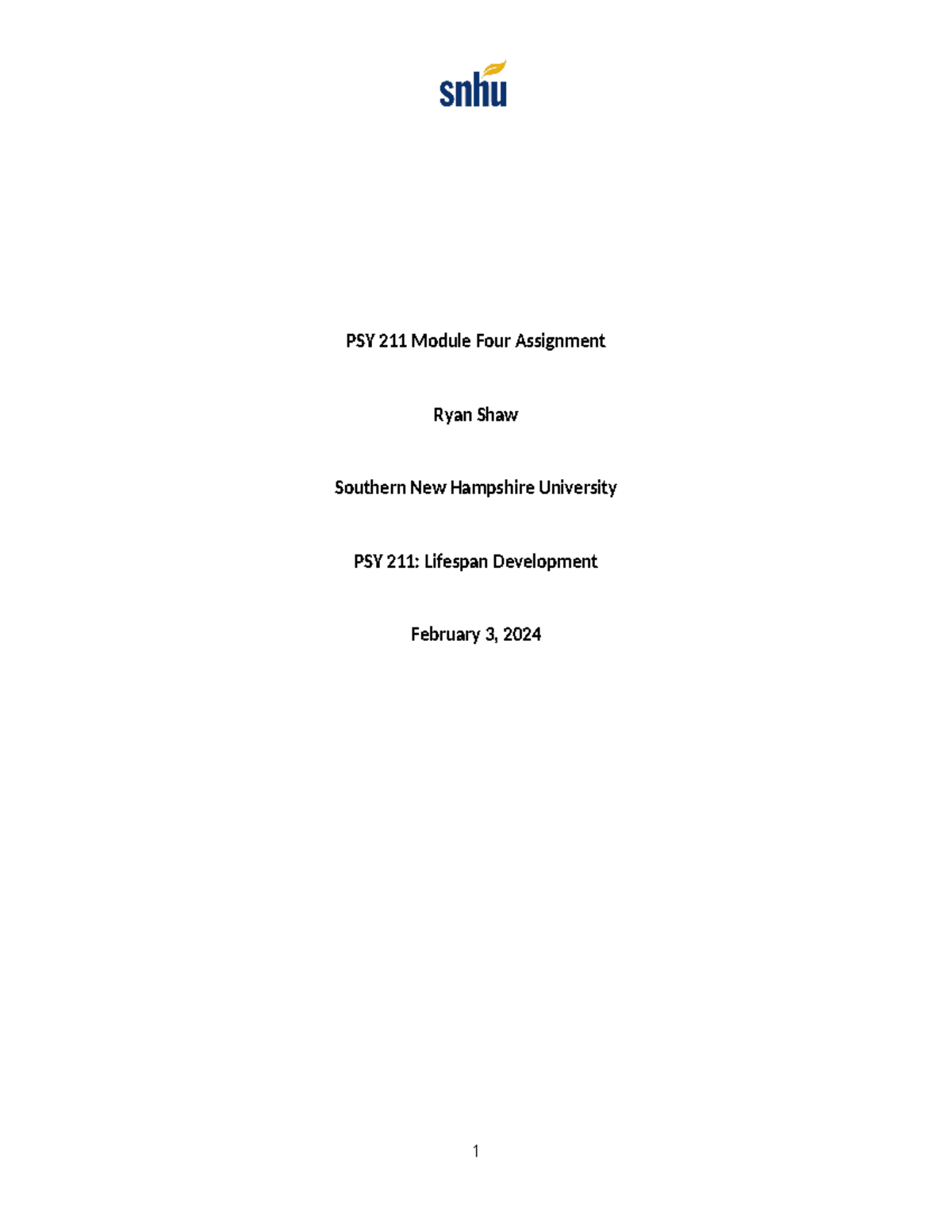 PSY 211 Module Four Activity - PSY 211 Module Four Assignment Ryan Shaw ...