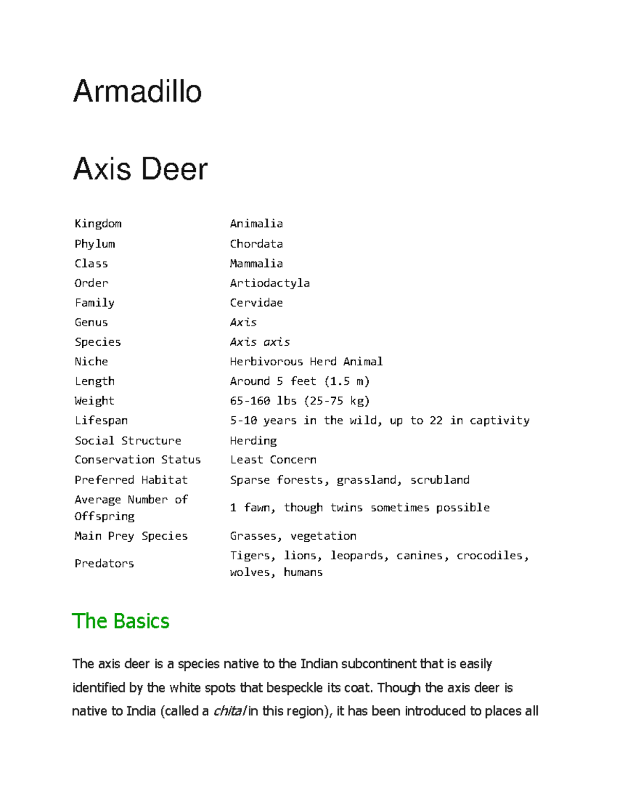 Axis Deer Axis Deer Armadillo Axis Deer Kingdom Animalia Phylum