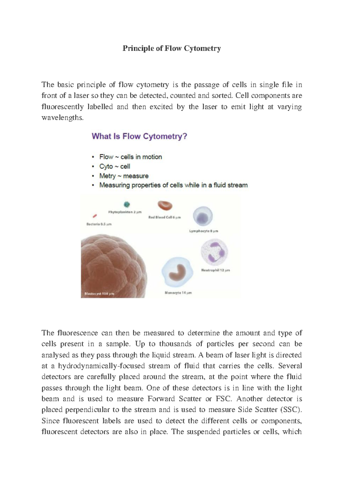 Flow Cytometry reading material - Principle of Flow Cytometry The basic ...