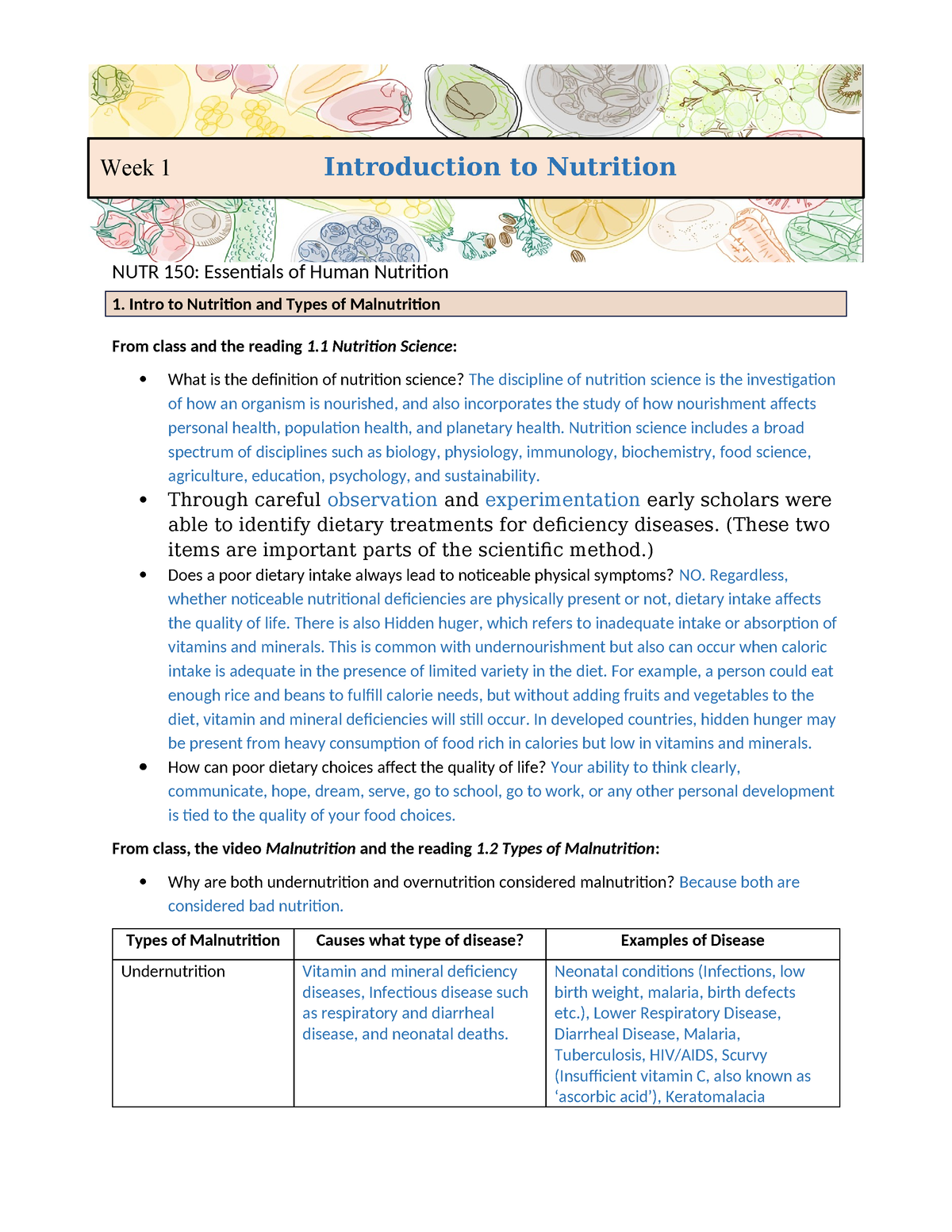 Week 1 Study Guide - NUTR 150: Essentials Of Human Nutrition 1. Intro ...