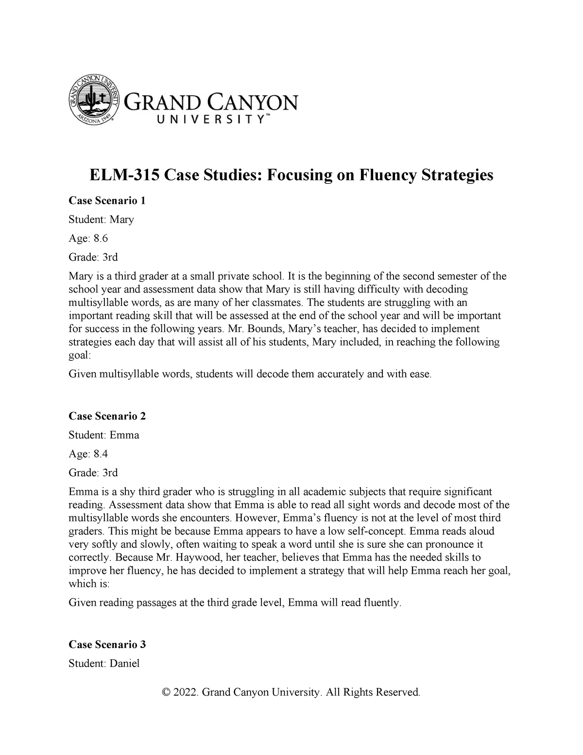 ELM-315 RS T4 ELM 315 Case Studies Focusing On Fluency Strategies - ELM ...