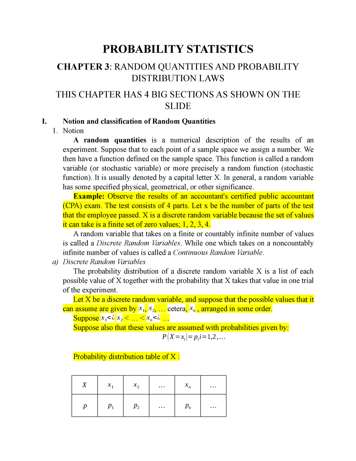 Probability Statistics - PROBABILITY STATISTICS CHAPTER 3: RANDOM ...