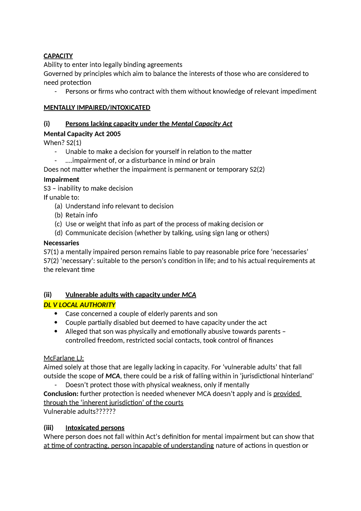 4. Capacity - contract law - CAPACITY Ability to enter into legally ...