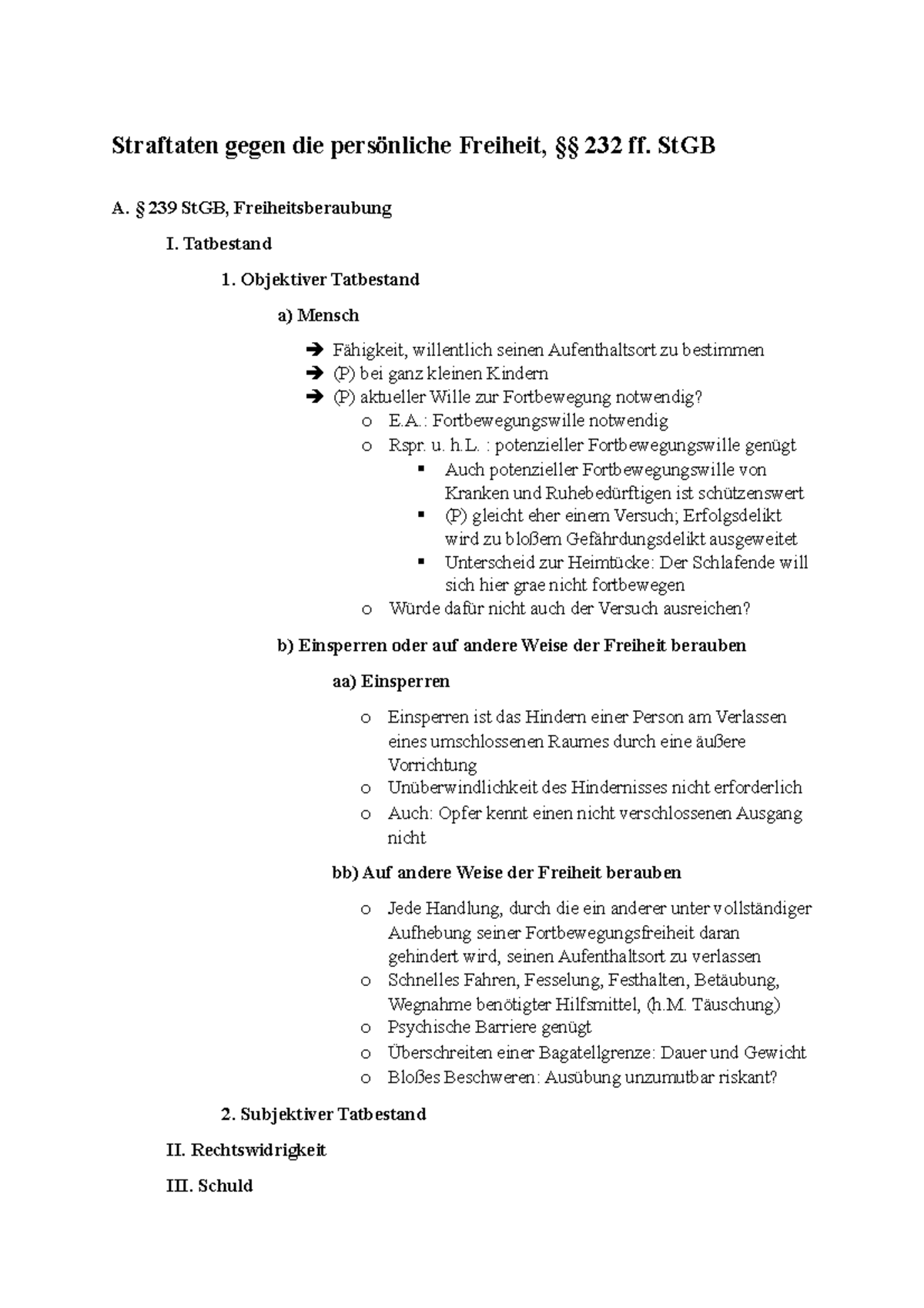 Straftaten gegen die persönliche Freiheit - StGB A. § 239 StGB ...