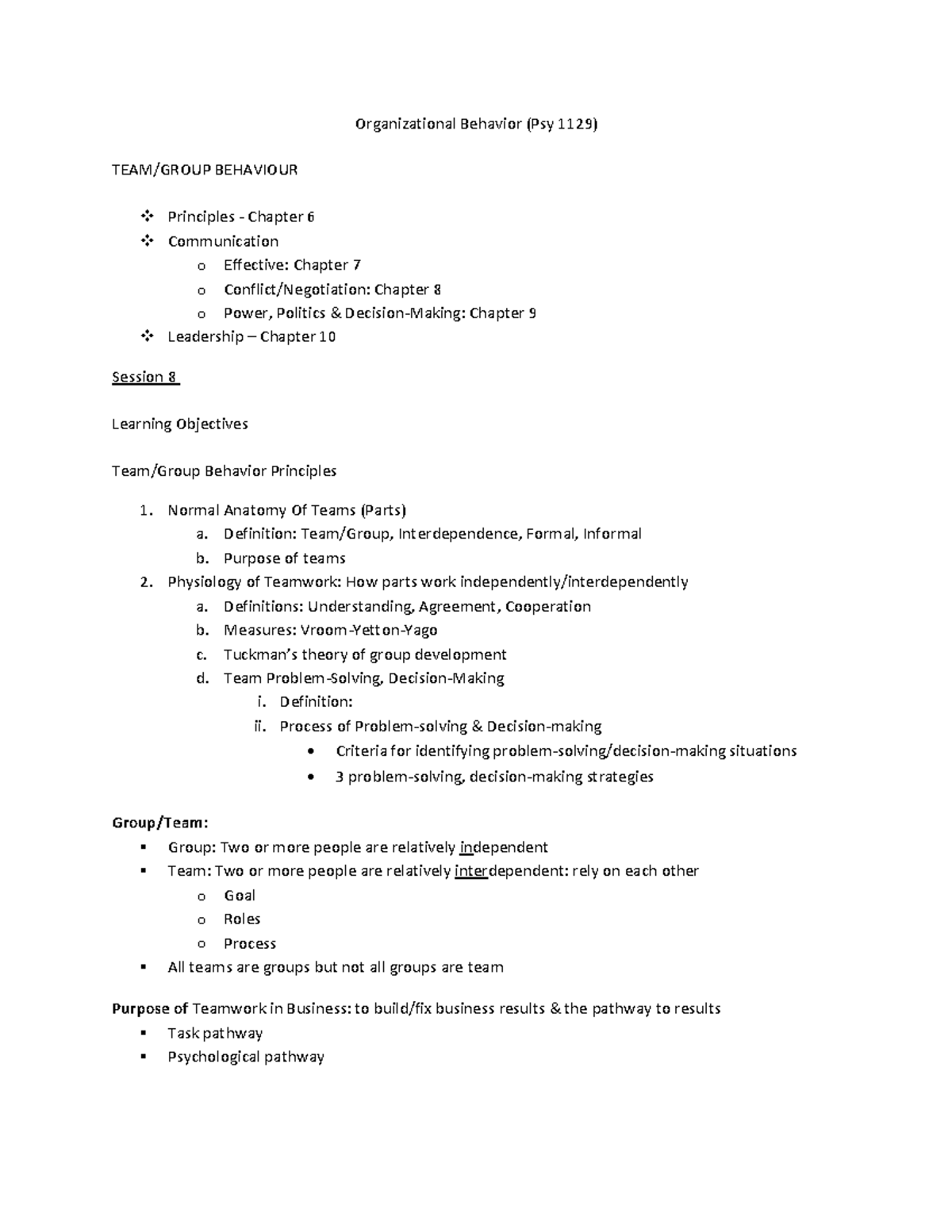 Organizational Behavior Review Notes For Quiz 3 (psychology ...