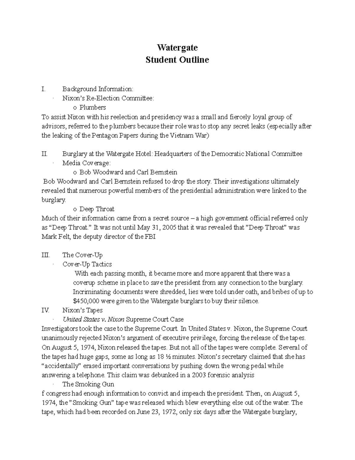 Watergate Lecture notes Watergate Student Outline I. Background
