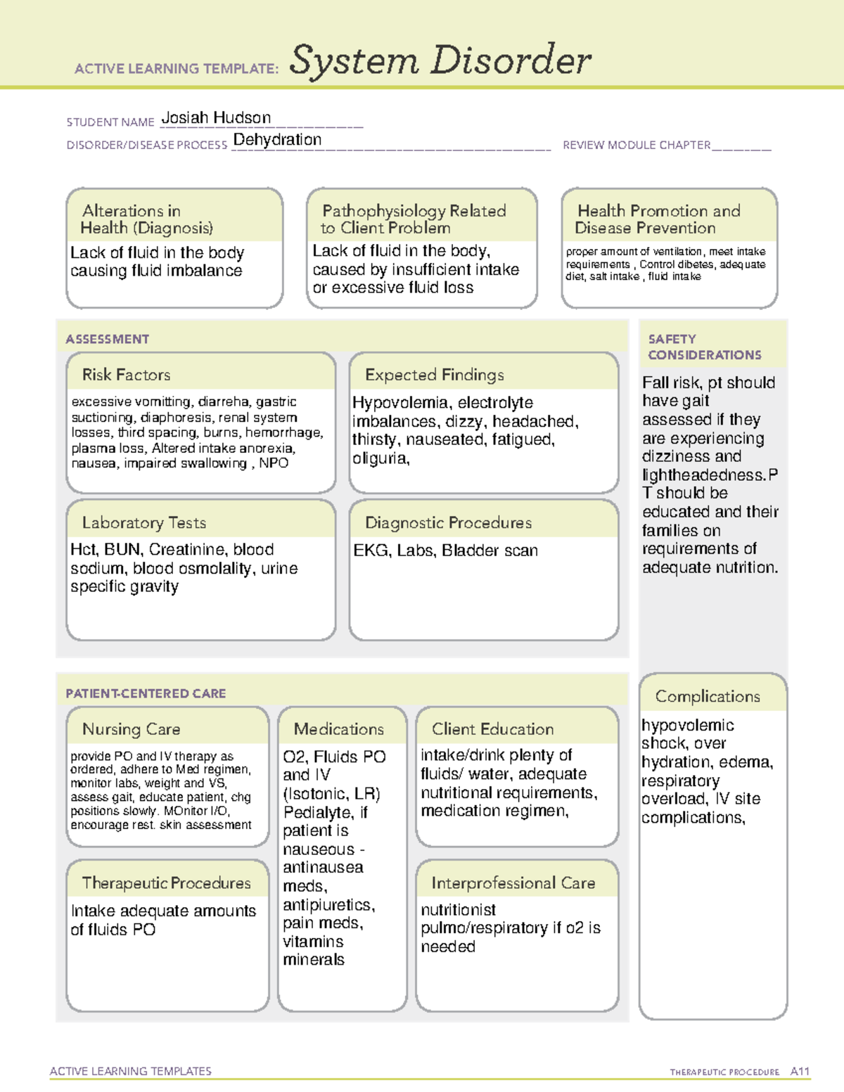 Dehydration Template Nursing Class Soph - Active Learning Templates 