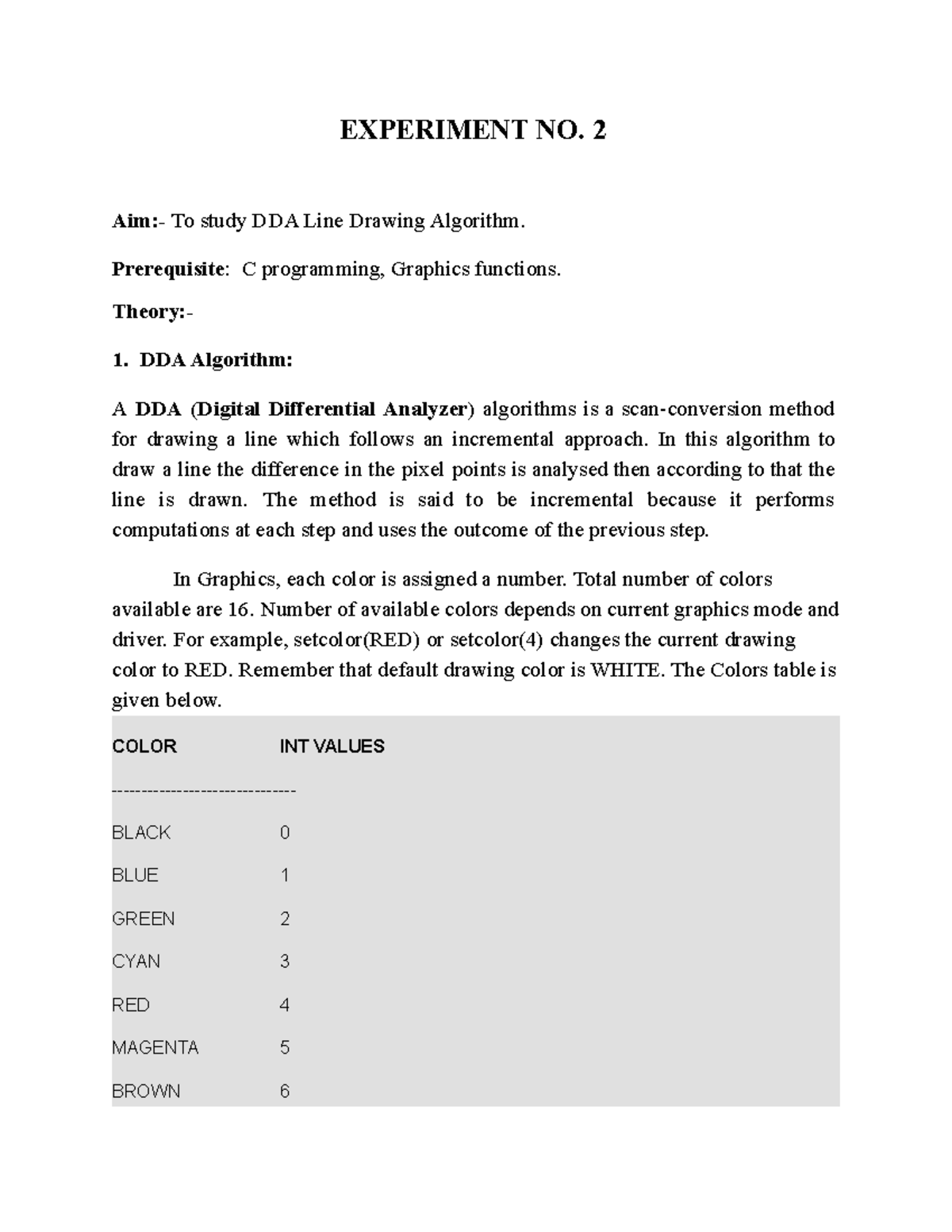 Exp no 2 - Questions To study DDA Line Drawing Algorithm. - EXPERIMENT ...
