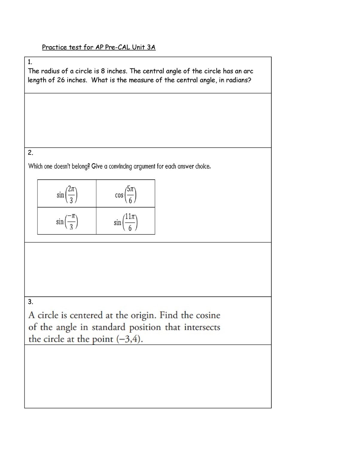 AP Pre-CAL Practice Exam 3A - Practice test for AP Pre-CAL Unit 3A 1 ...